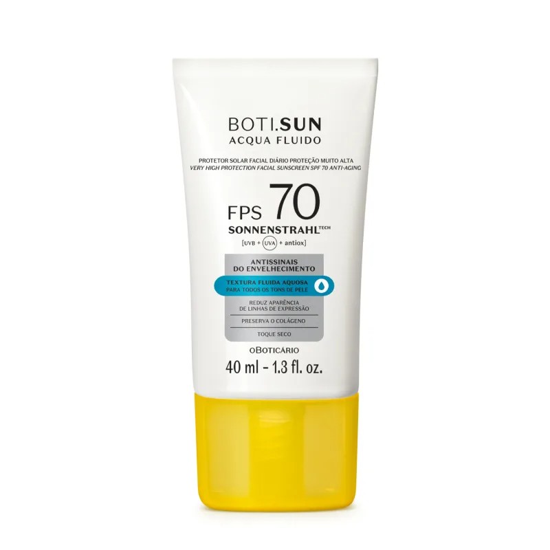 Protetor solar facial para pele madura de oBoticário  Antissinais FPS70 BOTI.SUN Acqua Fluido 40ml